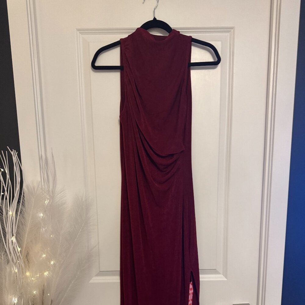 High Neck, Slit Party Gown Sleeveless Dress